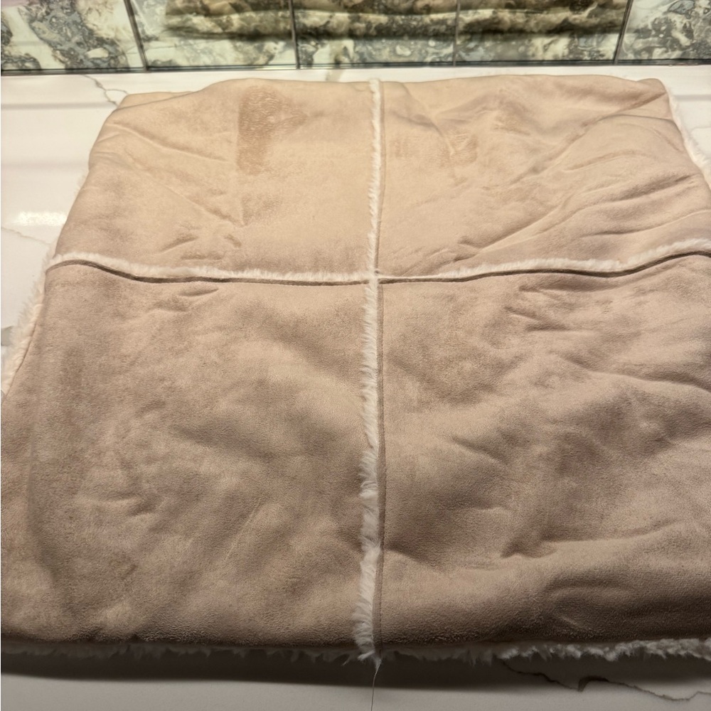 Frontgate Tan Faux Suede and Cream Sherpa 20" Square Pillow Cover
